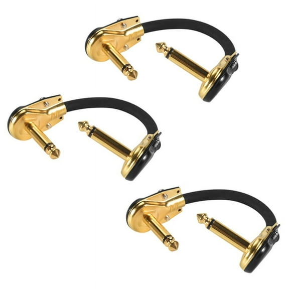 Guitar Patch Cable Effect Pedal Patch Cords 1/4-Inch Right Angle Low Profile Pancake Design for Effect Pedals 3 Pack Metal Black&Gold,3 x guitar patch cable