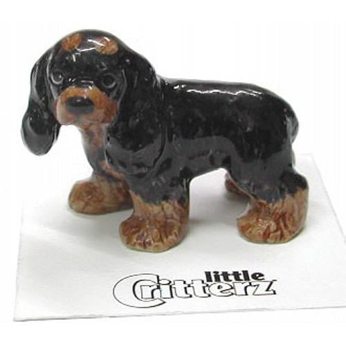 COCKER SPANIEL black puppy TiNY DOG Figurine HAND PAINTED MINIATURE Mini Statue 