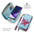 thumbnail image 5 of Multifunctional Wallet Case For Samsung Galaxy Note 20 with RFID Blocking Card Slots,Detachable Purse Soft PU Leather Magnetic Snap Hand Strap Zipper Pocket Cute Flower Case with Carabiners,Skyblue, 5 of 13