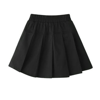 Girls Pleated Skirt Elastic Waist Uniform Plaid Skirt (Black
