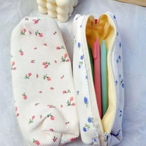 Under $1 Pencil Case, Floral Pencil Pouch, Large Capacity Zipper Organizer with Compartments for Office, Pen Pouch, Blue, by Goohae