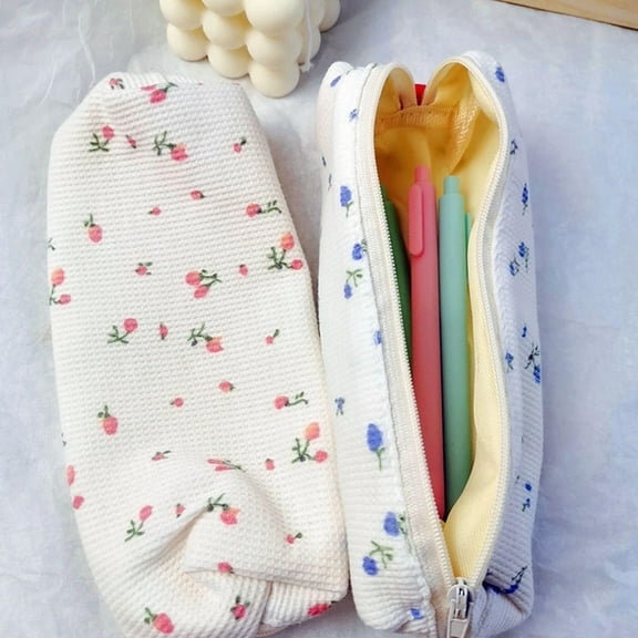 Under $1 Pencil Case, Floral Pencil Pouch, Large Capacity Zipper Organizer with Compartments for Office, Pen Pouch, Blue, by Goohae