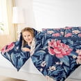 thumbnail image 3 of Erosebridal Chic Peony Flower Full Size Comforter Sets for Girls, Tropical Floral Bedding Sets, Navy Reversible, 3pcs, 3 of 6