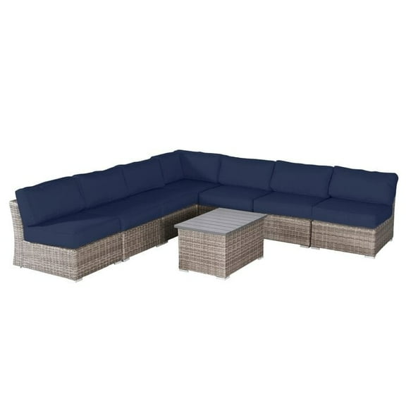 Living Source International 8-Piece Sectional Set with Cushions - Gray/Navy Blue