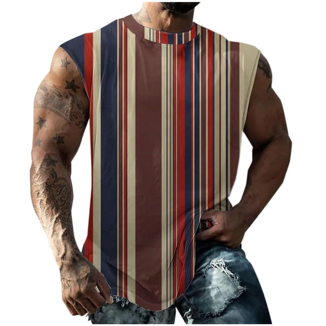 Gilet Sans Manches pour Hommes Chandail Décontracté Col Rond Polyester Imprimé Coupe Standard 1 Pce