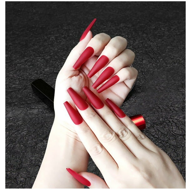 Perfect Gift For Girls Womens Fofosbeauty 24pcs Press On False Nail Tips Extra Long Coffin Manicure Full Cover Fake Nails Matte Red Walmart Com