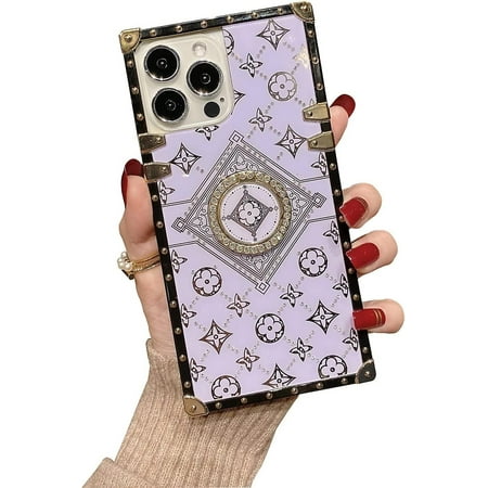 Square Cute Cover for Girls Women TPU Luxury Flower Design Case Compatible  with iPhone 13 Pro Max 6.7 Shockproof Protective Heavy Duty Purple Case 