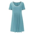 thumbnail image 3 of gakvbuo Summer T-Shirts Dresses For Women 2024 Nightgowns House Dress Pleated Front Knee Length Loose Fit Short Sleeve Sleepwear Comfy Sleepshirts Pleated Scoopneck Nightshir, 3 of 5