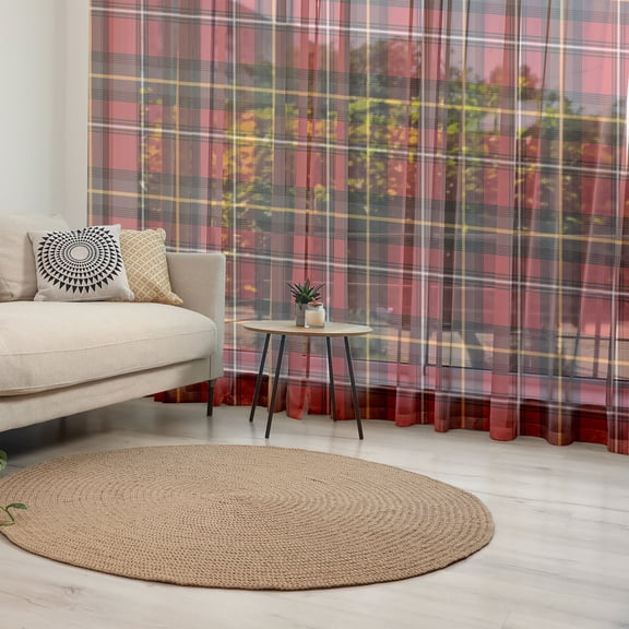 Plaid Tulle Curtains with Rod Pocket, Old European Cultural Pattern with Geometrical Design Elements Checkered and Abstract, Sheer Drape for Wedding Party 2 Panels, 7 Sizes, Multicolor, by Ambesonne