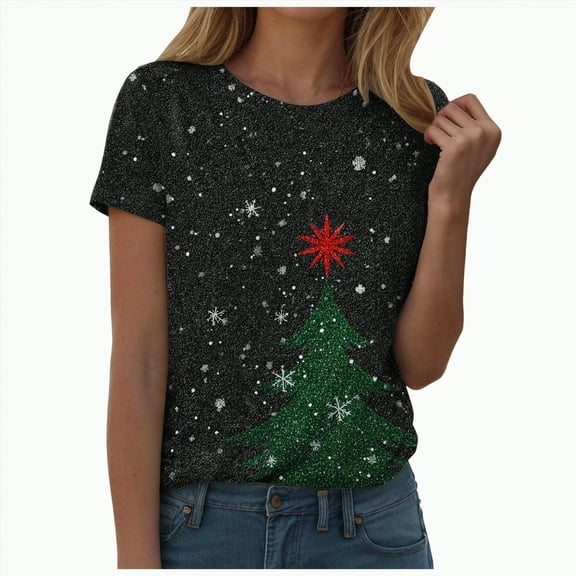 UngA Christmas T Shirts Womens Funny Christmas Shirts Merry and Bright T-Shirts Christmas Tree Shirts Merry Christmas Graphic Tee Tops Dark Green,2XL
