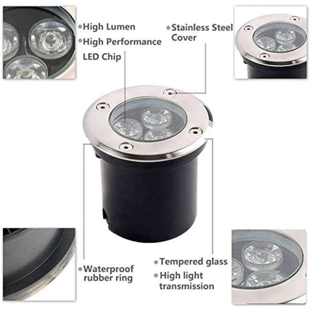Foco empotrable LED para exteriores, paquete de 2, 3 W, IP65, foco empotrable LED redondo para terraza, 270 lúmenes, lámpara de iluminación para jardín al aire libre, para jardín, camino, patio, garaj
