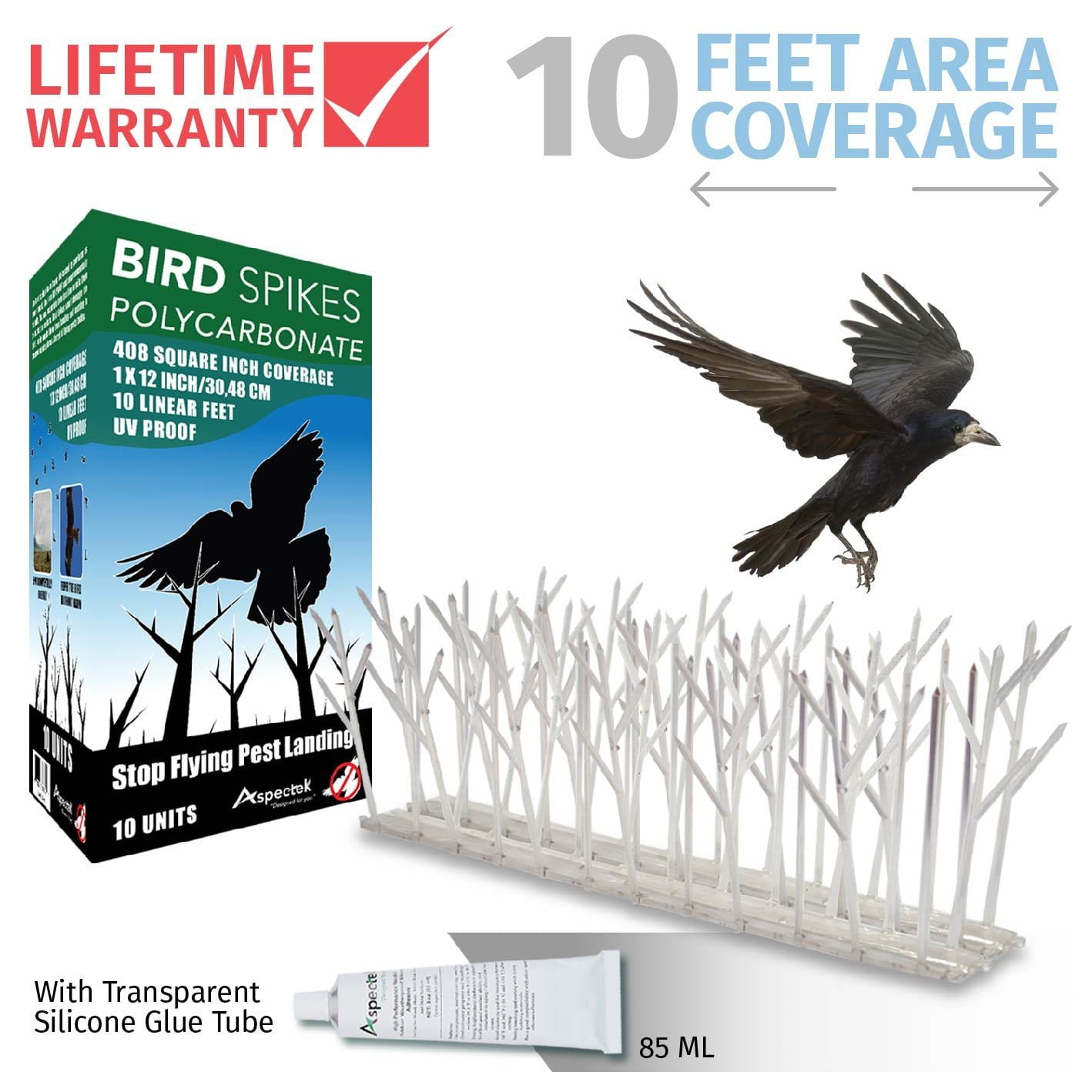 Aspectek Plastic Bird Deterrent Kit, Polycarbonate Bird Spikes, Pigeon