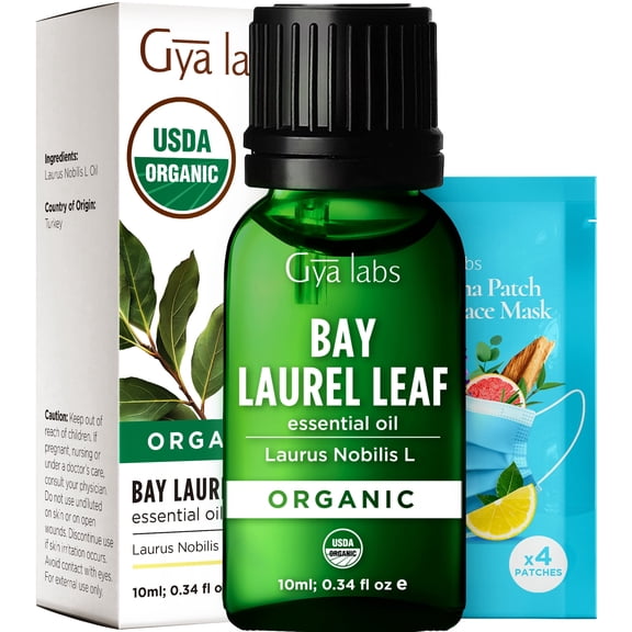 Gya Labs Organic Bay Leaf Essential Oil - 0.34 fl oz - for Skin, Hair, Diffuser, Aromatherapy, DIY Candle Making Scents