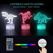 TiokMc 3D Dinosaur Night Light for Kids, 16-Color Changing Lamp with Timer, Remote & Smart Touch, 3 Patterns, Bedroom Decor for Boys and Girls