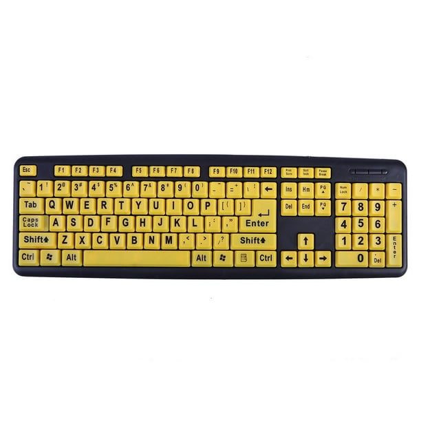 HDE Large Print Computer Keyboard Wired USB High Contrast Yellow with Black Oversized Letters