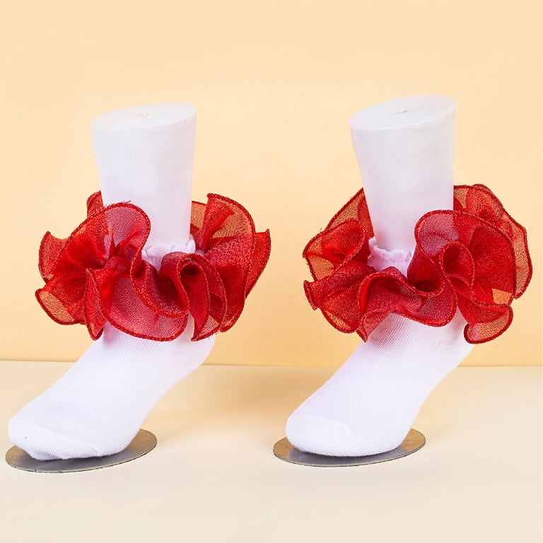 Sewkxo Womens Big Ruffle Ankle Double Lace Turn Cuff Dress Socks,Women Cute Adult Cotton Ruffled Frilly Sock,Red M, Women's, Size: Medium