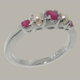 thumbnail image 2 of LBG British Made Real Solid 10k White Gold Natural Ruby & Cultured Pearl Womens band Ring - 33 size options - Size 6.25, 2 of 6