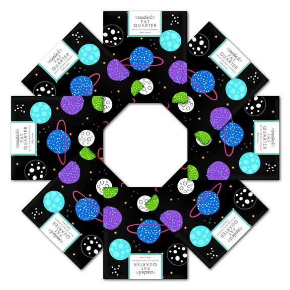 Create It 18"x21" Cotton Space Precut Sewing & Craft Fabric, Black 10 Pieces