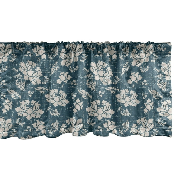 Ambesonne Vintage Window Valance, Botanic Garden Illustration Romantic Feminine Arrangement Grunge Effect, Curtain Valance for Kitchen Bedroom Decor with Rod Pocket, 54" X 12", Dark Teal Eggshell