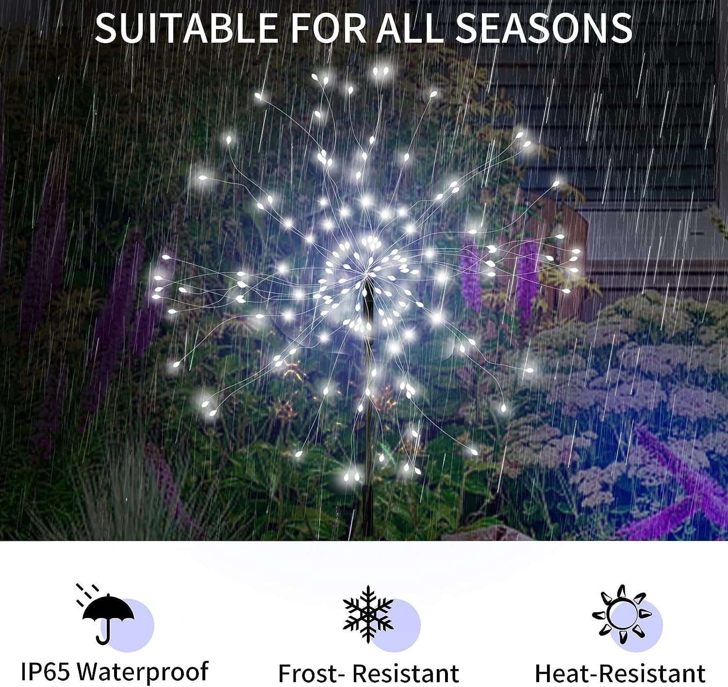 4 Pcs Solar Garden Lights Solar Firework Lights, Dingrich 120 LED Solar Powered String Light 8 Modes Twinkling Solar Lights for Garden, Wedding, Party, Patio (Cool White)