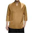 thumbnail image 2 of BSDJILFG Mens Linen Shirts , 3/4 Long Sleeve Shirts for Young Men V-Neck Casual Light Weight Tops Rollbacks, 2 of 6