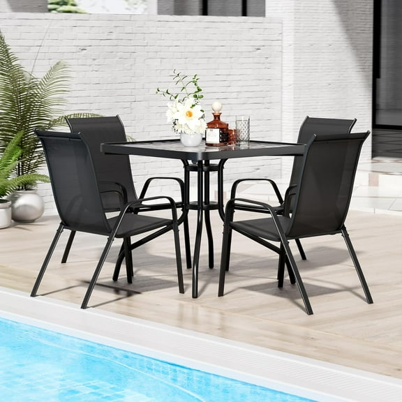 Arlopu 5-Piece Outdoor Patio Dining Set with Square Table & 4 Textilene Chairs, Black