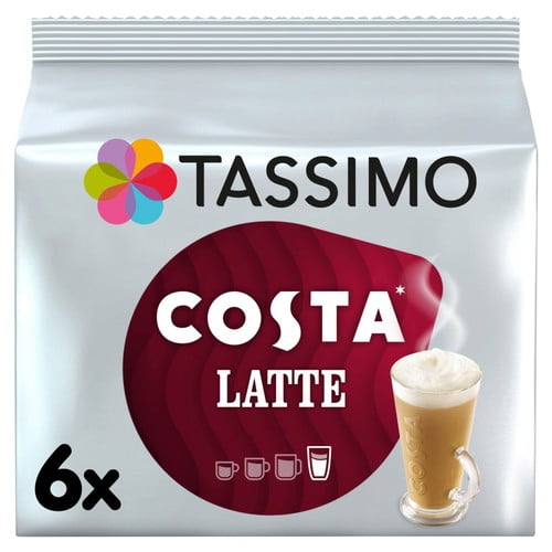 Tassimo Costa Latte Coffee Pods, 6 pods per pack, British Import (Pack of 3)