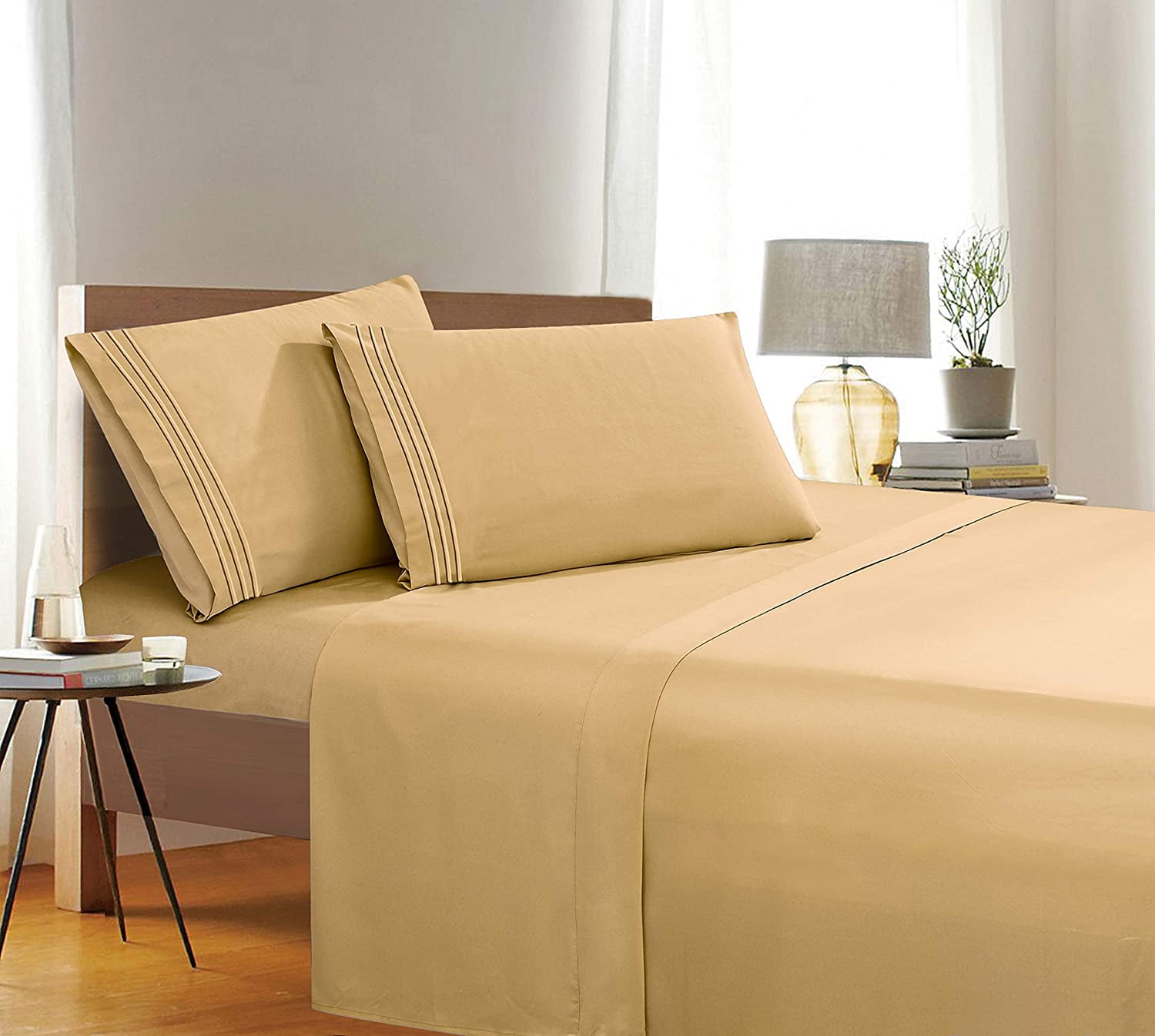 Elegant Comfort 1500 Preimer Hotel Collection Gold Microfiber Flat Sheets, King, 5 Pieces