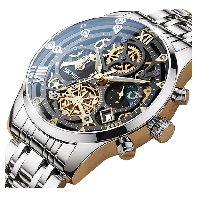 Reloj Pulsera Skmei 7039 Color de Correa Plateado Color de Fondo negro