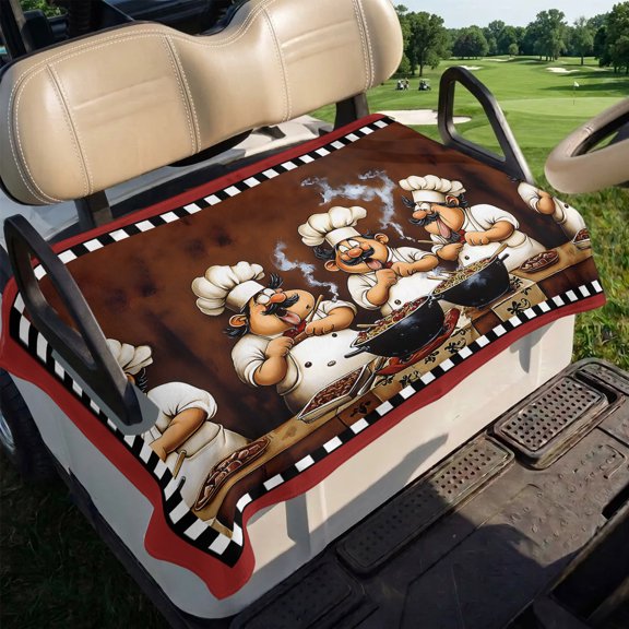 Red Chef Golf Cart Seat Covers, Kitchen Gourmet Black Plaid Vintage Golf Cart Seat Towel Cover for 2/4 Seater Bench Seats, Breathable Washable Dust & Sun Protection Seats Blanket 51''x31''