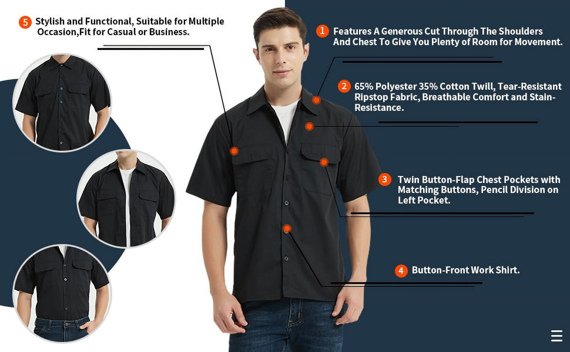 Toptie Short-Sleeve Work Shirt Straight Collar Utility