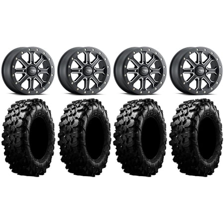ITP Inertia Beadlock 14 Wheels Black +40mm 28 Carnivore Tires Can-Am Commander Maverick Renegade Outlander Defender ITP Inertia Beadlock 14 Wheels Black +40mm 28 Carnivore Tires Can-Am Commander Maverick Renegade Outlander Defender
