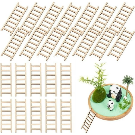 120 Pcs Miniature Wood Ladder Mini Wooden Step Ladder Unfinished Wood Ladder Garden Ladder DIY Craft Accessory