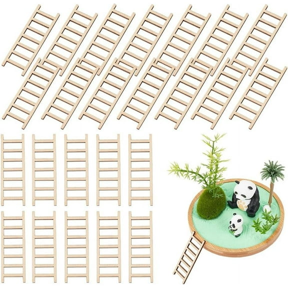 120 Pcs Miniature Wood Ladder Mini Wooden Step Ladder Unfinished Wood Ladder Garden Ladder DIY Craft Accessory