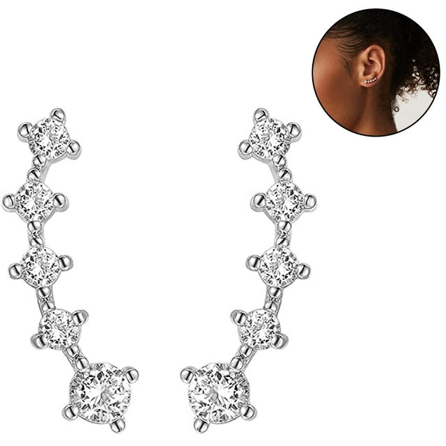 1 pair Earrings With 14K Gold Plated Sterling Silver Post Crawler Earring Climber Earrings