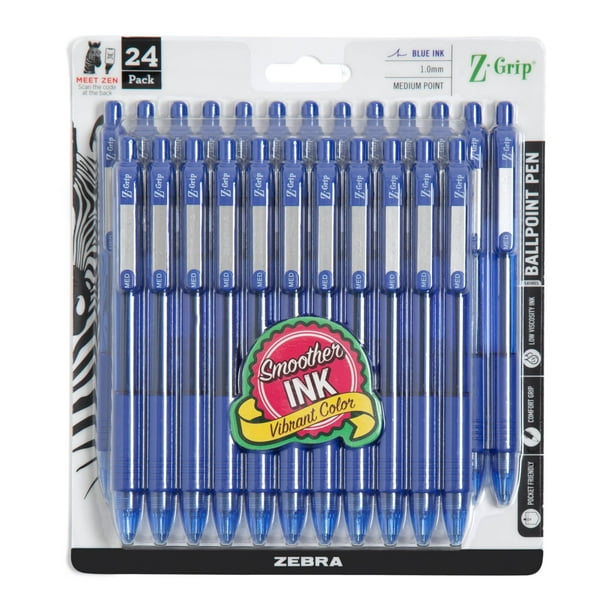 Bolígrafo Zebra Pen Z-Grip retráctil de tinta azul, paquete de 24