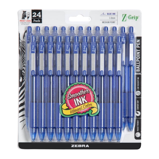 Bolígrafo Zebra Pen Z-Grip retráctil de tinta azul, paquete de 24