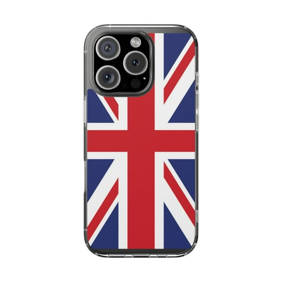 Clear Hybrid Shockproof Case for Apple iPhone 16 PRO - Union Jack Red White Blue Design
