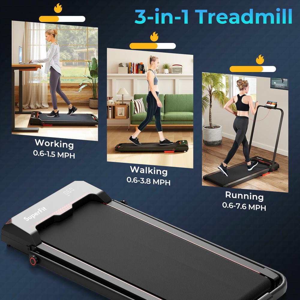 Barara King 3 in 1 Walking Treadmill with Remote Control and LED Display, Foldable Treadmill for Home Office, Home Gym, Red
