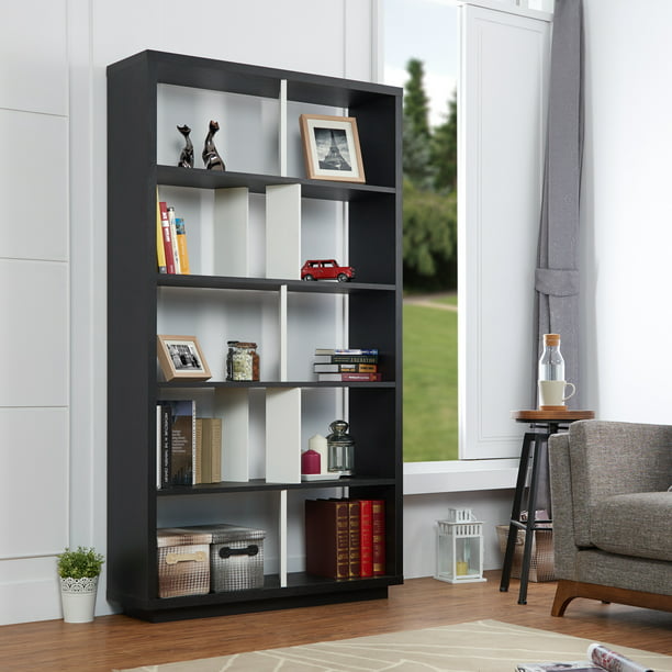Furniture Of America Daki Modern Black, White Bookcase Open Back