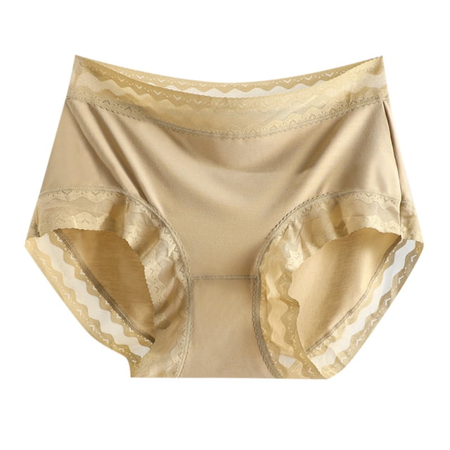 Women Solid Color Lace Mid Rise Breathable Polypropylene Crotch Seamless Briefs for Everyday Comfort and Support
