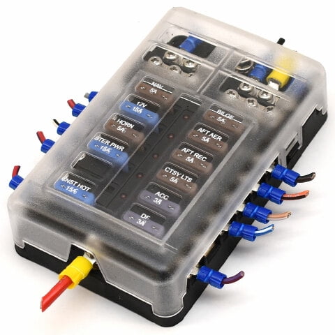 Boat Fuse Block W/ Cover | 12 Position Black / Clear