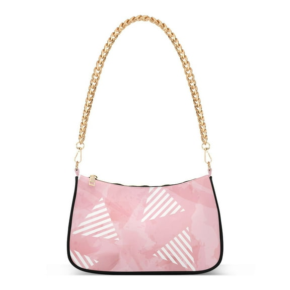 Pink Marble Geometry Womens Chain Shoulder Bag Tote Handbag Clutch Hobo Purse with Zipper for Travel Casual