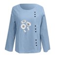thumbnail image 4 of HIBRO Women Dandelion Print Crew Neck Shirt Long Sleeve Cotton Linen TShirt Autumn Loose Fit Casual Top, 4 of 5