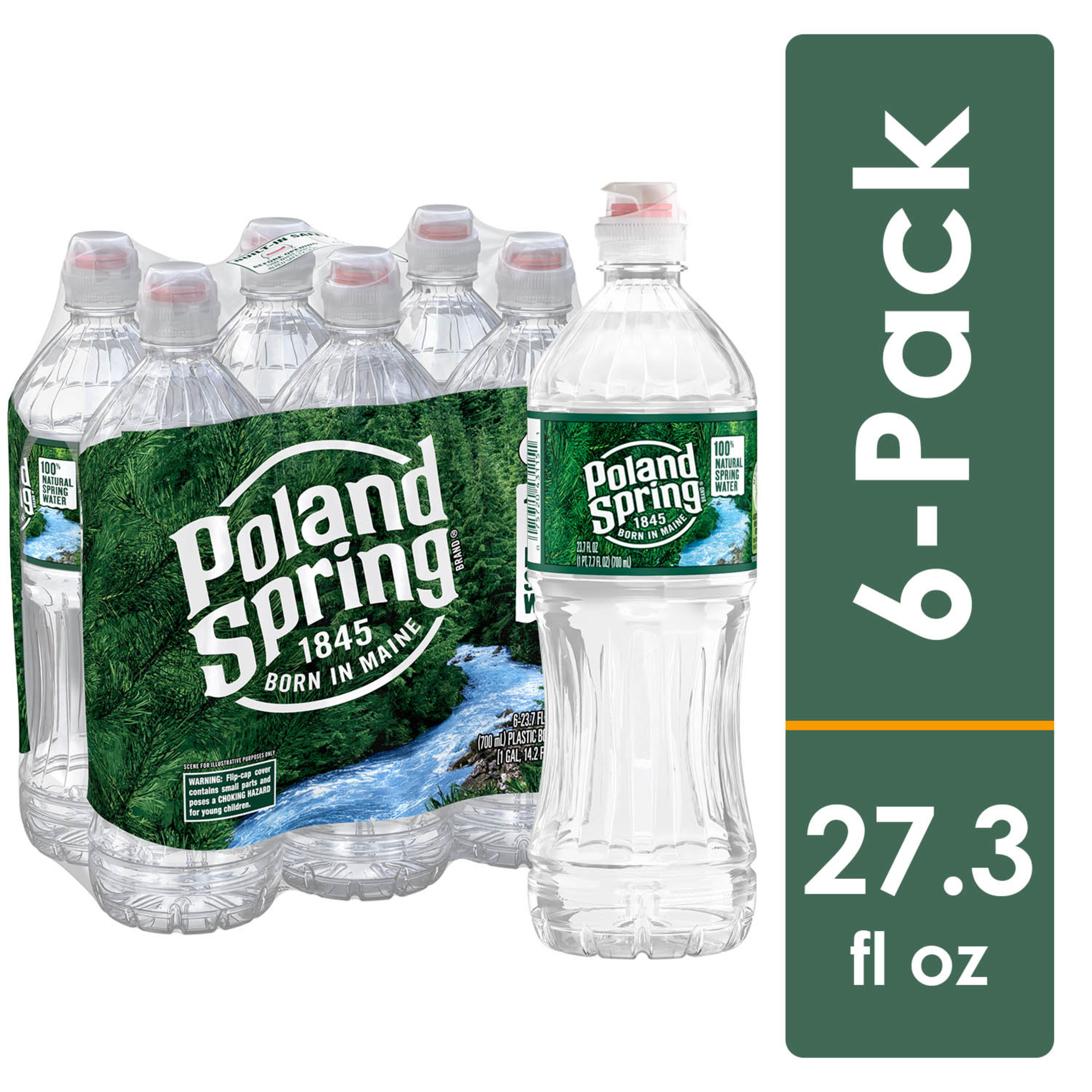POLAND SPRING Brand 100 Natural Spring Water, 23.7ounce plastic sport
