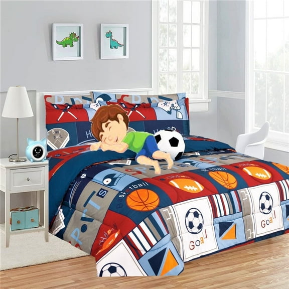 Kids girls boys comforter set bed in bag patchwork #2 printed easy wash twin size 6 pieces super soft bedding décor