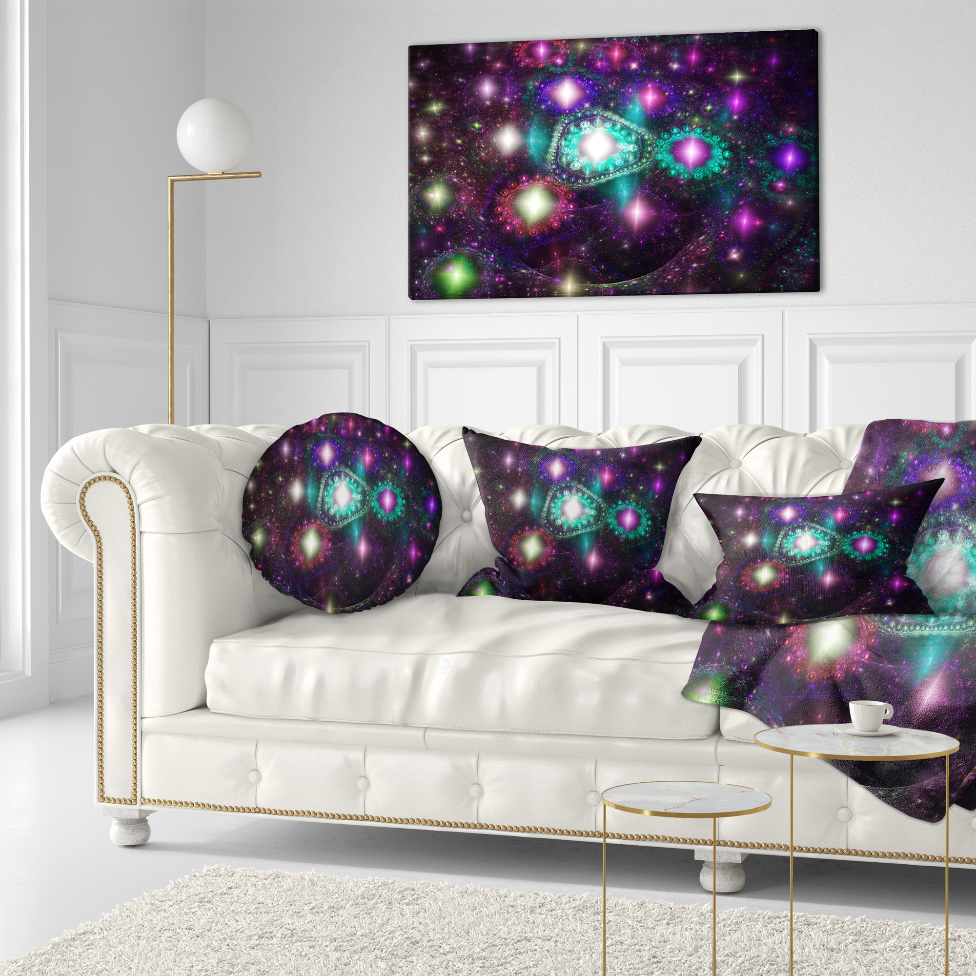 Designart Far Bright Colorful Space Galaxy - Abstract Throw Pillow - 12x20