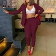 thumbnail image 2 of SELONE Blazer Jackets for Women 2 Piece Outfits Dressy Pants Sets Ladies Fashion Casual Slim Solid Color Suit Suit Office Two-piece Suit 36-Wine S, 2 of 6
