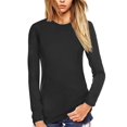 thumbnail image 1 of Camisa Beluring para mujer, lisa, básica, manga larga, cuello redondo, negra, 1 of 3