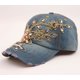 thumbnail image 1 of Gorra de béisbol vaquera decorativa con flores de seda doradas incrustadas con diamantes hecha a mano, gorra casual de verano para mujer de moda europea y americana, 1 of 6